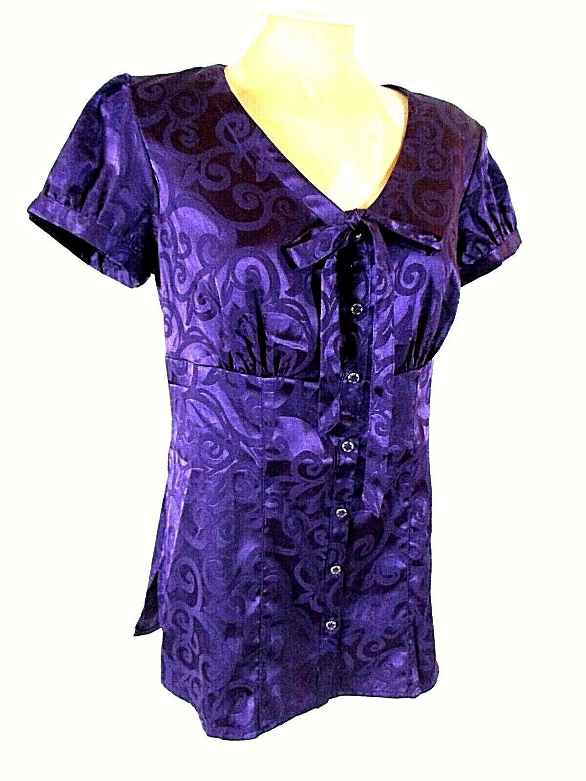 Primary image for Studio 1940 Women's Small Purple Floral Button Down Tie V Neck Top (O)pm
