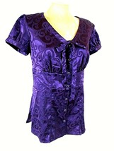 Studio 1940 Women&#39;s Small Purple Floral Button Down Tie V Neck Top (O)pm - £5.95 GBP