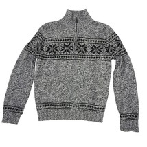 Chaps Boys Nordic Fair Isle Marled Sweater 1/4-Zip Pullover Gray Black L - $276.80 MXN