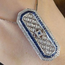 Celtic Long Vintage Art Deco Pendant/Antique CZ Round Sapphire &amp; Diamond... - $247.00