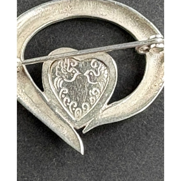 925 STERLING SILVER LOVE BIRDS HEART LOCKET BROOCH SKY Item image 4