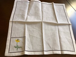 White Cotton hand made Yellow Flower Embroidery Accent Tea Table Cloth 2... - $22.28