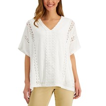 JM Collection Womens Top Lace-Inset Dolman Sleeve Tunic Knit Crochet White XL - £19.21 GBP
