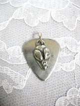 New Usa Pewter Guitar Pick &amp; Alien Visitor Head Double Pendant Adj Cord Necklace - £12.78 GBP