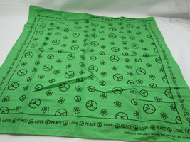 Cotton Bandana Peace Love Kelly Apple Green Colorfast 32275 Neckerchief ... - $11.87