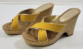BG) Yellow Cross Strap Woman Wedge Heel Sandals Shoes Size 8 - $14.84