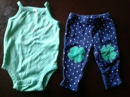 CARTER&#39;S 2 piece Bodysuit and Pant Set Polka Dot Irish Theme Girl 3 Month - £7.76 GBP