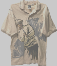 $20 Alan Stuart Golf Vintage 90s Beige Men&#39;s Cotton Golfer Print Polo Shirt M - £20.03 GBP