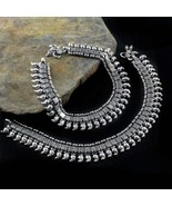 Indian Boho Style Real Silver Oxidized Women Anklets Ankle Pair 10.5&quot; - $5,153.32 MXN