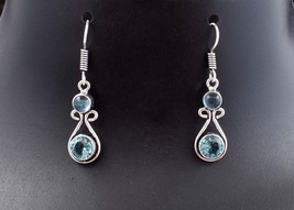 Sterling Silver Round Blue Topaz Gemstone Gold/ Rose Plated Handcrafted Earrings - £19.86 GBP+