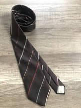 Vintage Christian Dior Tie Dark Brown Red Gray White Striped 100% Silk Necktie - £11.60 GBP