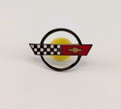 Corvette Bowtie Checkered Flag Enamel Lapel Pin Vintage Chevrolet Racing... - $14.75