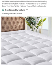 Bedding Quilted Fitted Twin XL Mattress Pad Cooling Breathable Fluffy So... - $366.83 MXN