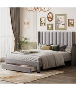 Queen Size Storage Bed Velvet Upholstered Platform Bed with a Big Drawer... - £229.61 GBP