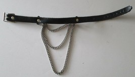 Black Leather and Silver Triple Drop Chain Collar - $49.50