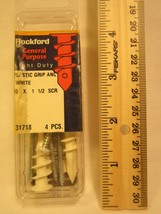 ROCKFORD 4 Pcs Plastic GRIP Anchors W/8 x 1 1/2&quot; White Screw - £1.27 GBP