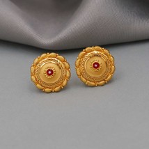 18k Yellow Gold stud earrings gold Earrings , round , Handmade Yellow go... - £364.09 GBP