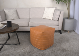 Candy Contemporary Caramel Faux Leather Square Pouf Ottoman - $1,480.57 MXN