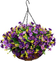 Artificial Hanging Flowers In Basket Outdoor Indoor Patio Lawn, Dark Purple - £35.96 GBP