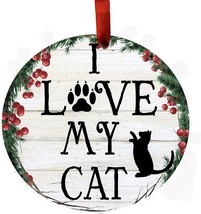 I Love My Cat Wreath Ornament Personalizable Christmas Tree Holiday Decoration - £11.44 GBP
