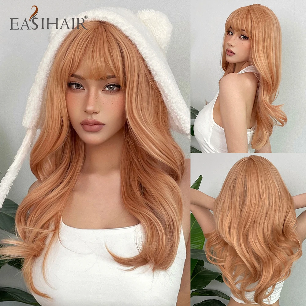 EASIHAIR Light Orange Synthetic Wigs Long Wavy Ombre Natural Hair Wigs wi - £21.47 GBP+