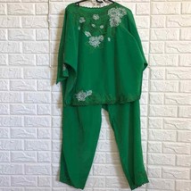 Embroidered Kelly green lounge wear polyester set pajama - £16.47 GBP