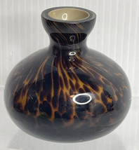 Vintage Amber Brown Tortoise Shell Spatter Leopard spots Art Glass Bud Vase 3.5” - £17.37 GBP