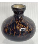 Vintage Amber Brown Tortoise Shell Spatter Leopard spots Art Glass Bud V... - £17.09 GBP