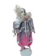 Mardi Gras Harlequin Porcelain Doll Jester Clown With Metal Stand 17&quot;T - £15.57 GBP
