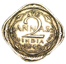 India 2 Anna&#39;s, 1940~Free Shipping #A137 - £4.53 GBP