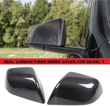 2Pcs Real Carbon Fiber Car Side Mirror Cover Caps For 2020-2022 Tesla Mo... - £78.33 GBP