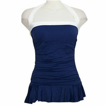 RALPH LAUREN Indigo Blue Shirred Skirted Slimming Fit Swimdress Swimsuit 14 - £54.82 GBP