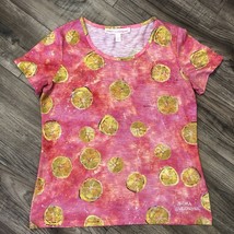 Leoma Lovegrove Art to Wear Sz M Pink Lemon Slices Short Sleeve Top Scoop Neck - £8.92 GBP