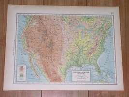 1949 Vintage Physical Map Of United States Rockies Mountains North America - £15.93 GBP