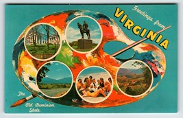 Postcard Greetings From Virginia Chrome Paint Pallet Paintbrush Dominion... - £7.72 GBP