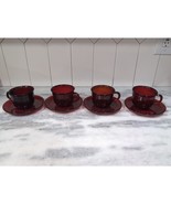 Arcoroc Glass Teacups &amp; Saucers, Ruby Red Set, MCM Tea Set, French Glass... - $38.01 CAD