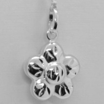 18K WHITE GOLD ROUNDED FLOWER DAISY PENDANT CHARM 22 MM SMOOTH MADE IN I... - $156.50