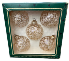 Set of 5 Christmas by Krebs Crowns Clear White Silver Glitter Glass Ornaments - £12.25 GBP