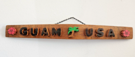 Wood Sign Wine Stave says &quot;Guam USA&quot;    Flowers Palm Tree Letters Cut Stave - £47.45 GBP