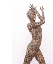 Women Lycra Full Bodyhose Bodystocking Leopard Print Gloves Mask Anti-Hook Hood - £26.39 GBP