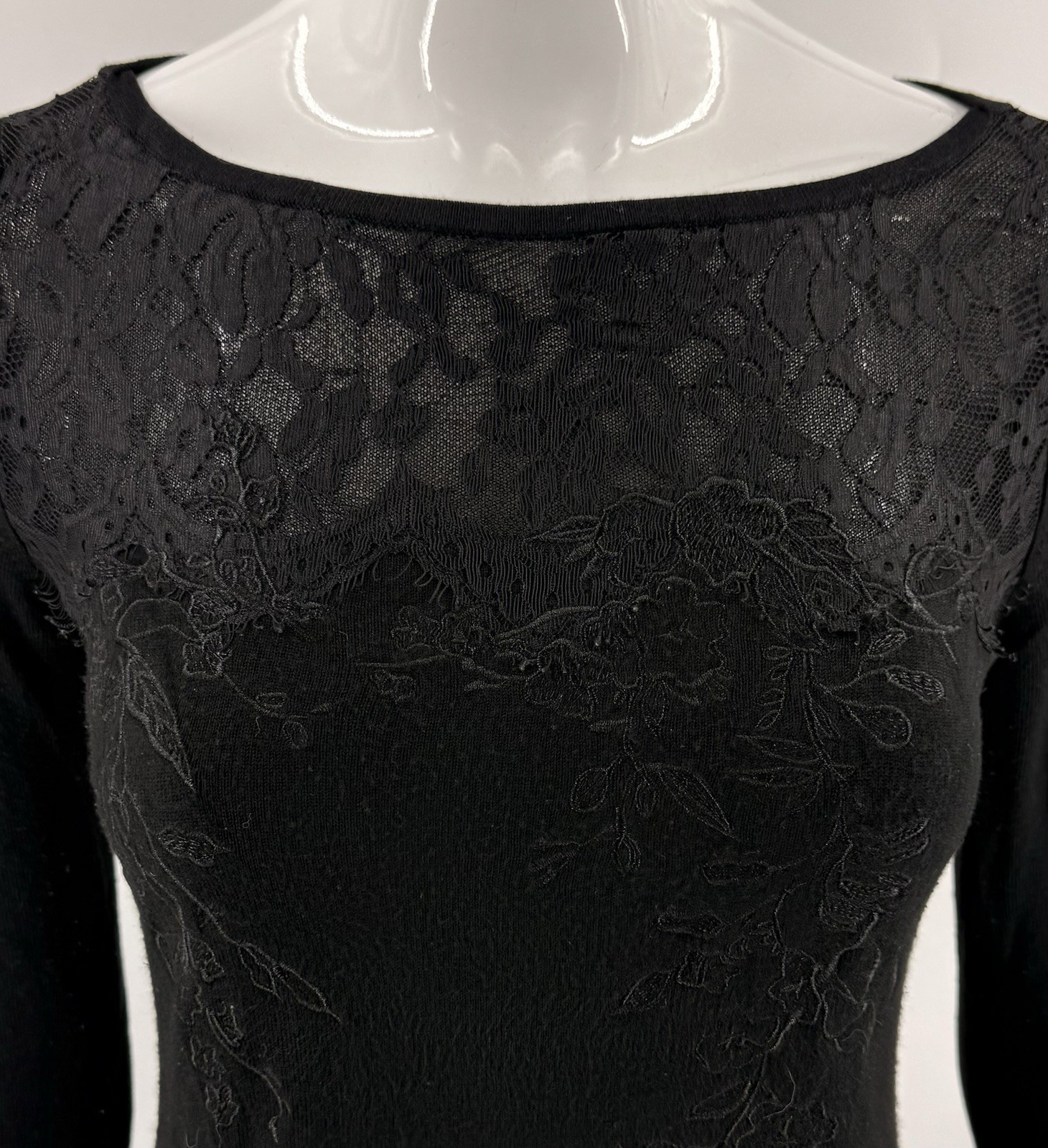 White House Black Market Tunic Sweater Sz XS Black Lace Detail 3/4 Sleeve Womens Item image 2