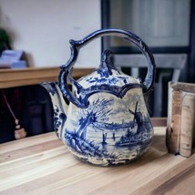 Early 20th Century Franz Anton Mehlem Royal Bonn Delft Blue Tea Pot - £389.37 GBP
