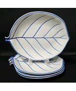 Thai Champaka Leaf Ceramic Plates Set Of 4 Deep Dish 9x7 In Blue White G... - $1,101.15 MXN