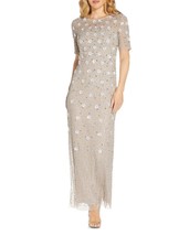Adrianna Papell Women&#39;s Beaded 3D Floral Gown Beige Size 12 Missing Beads B4HP - £71.90 GBP