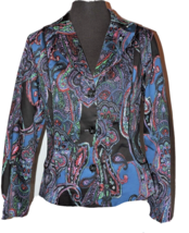 Coldwater Creek Blazer Black Blue Paisley Lined Career Jacket Work Career Sz 14 - £27.86 GBP