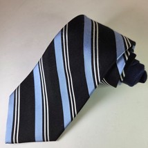 Tommy Hilfiger Repp Striped Tie Black Blue White 100% Silk 3.5” x 58” - $280.75 MXN