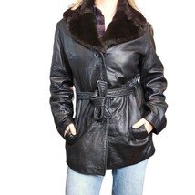 90s Lamb Leather Medium Dark Brown Trench Coat Faux Fur Collar Penny Lane - £93.42 GBP