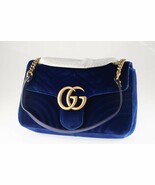Gucci M Marmont Matelasse Sac Bandoulière en Bleu Velours Or Hw Boite - $1,759.52 CAD