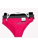 3 BEBE Hot Pink*Grey*Black Silver Studs Sleek Panties Hi-Cut Bikini NWT ... - $31.44 CAD