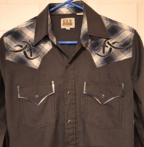 Ely Cattleman Black Pearl Snap Western Shirt Contrasting Embroidery Mens S - $20.37